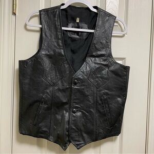Vintage 100% leather black western vest M